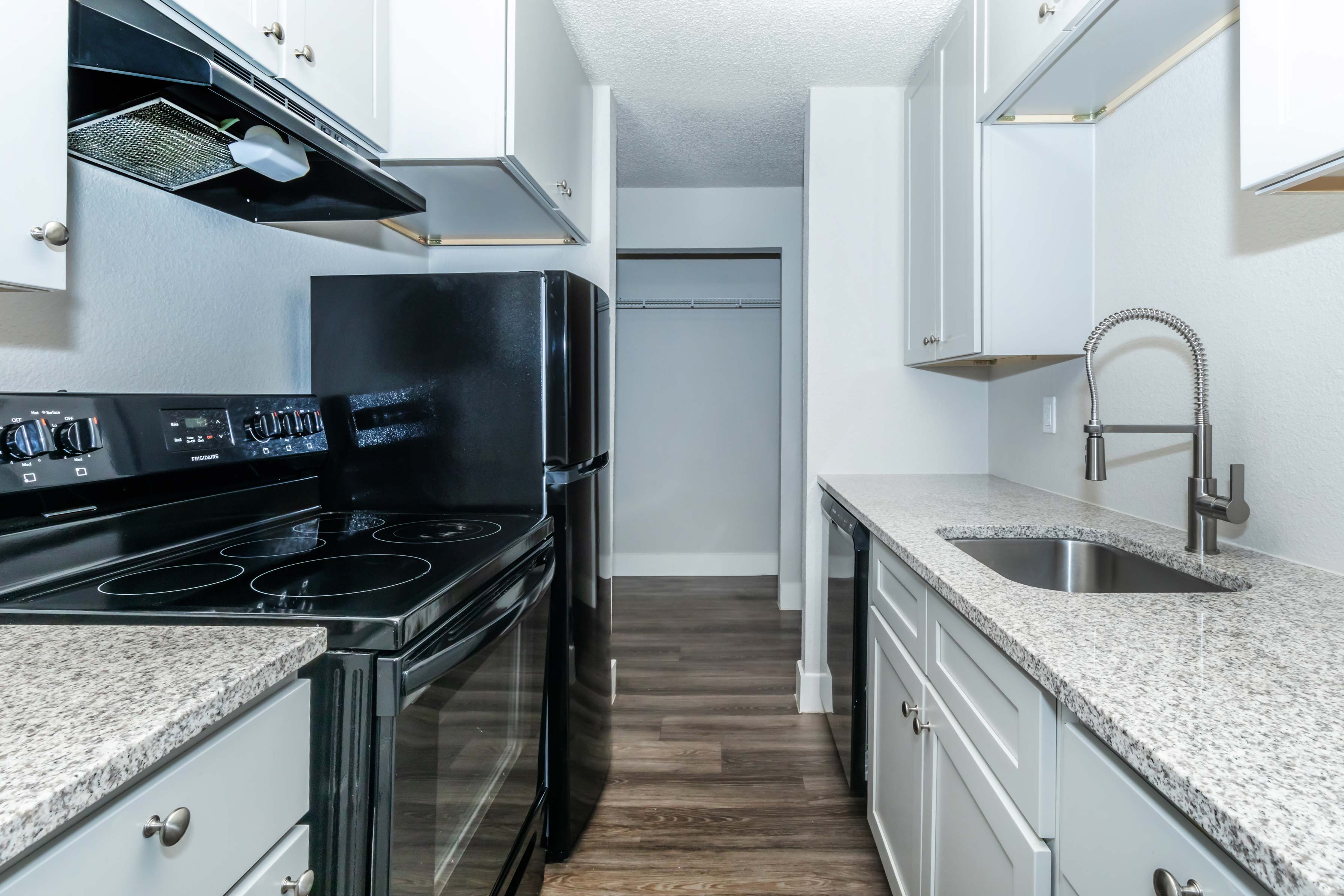 Newly renovated kitchen in a one bedroom apartment at Ascent Apartments, in Colorado Springs, CO